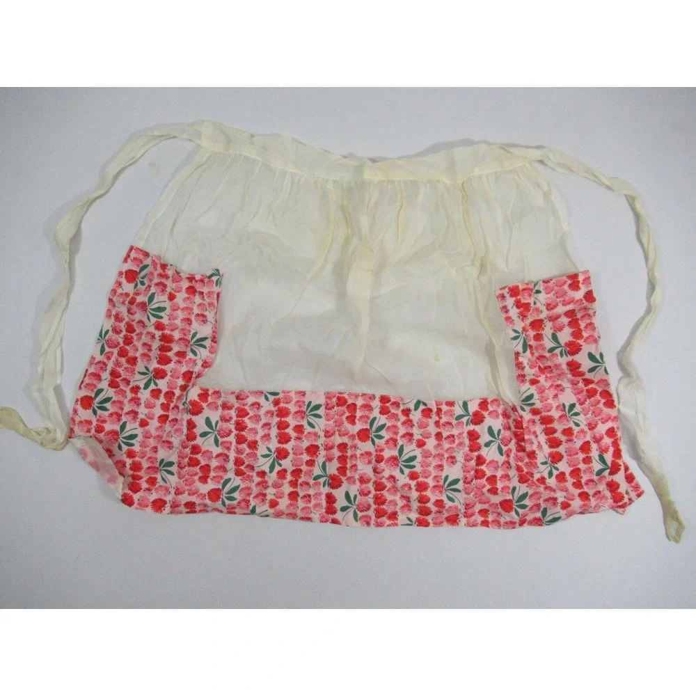 Vintage Hostess Half Apron Lot Glitter Sheer Flocked Organdy Red Blue